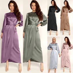 image-Solid Color Satin Tunic Dress XXL Black - 2022 Europe Style