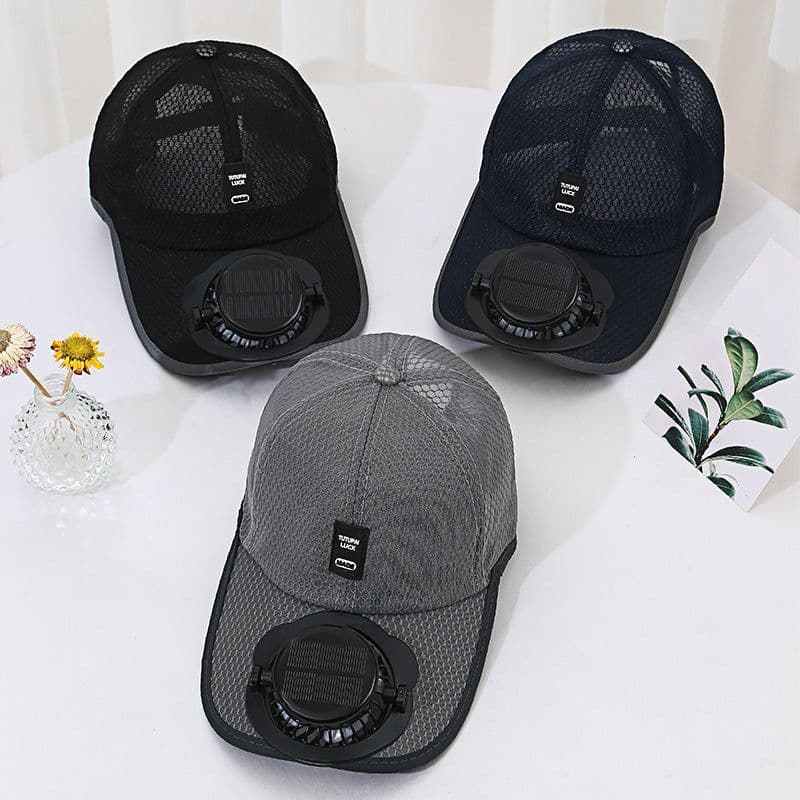 image-Summer Breathable Mesh Hat Solar Fan Sun Protection
