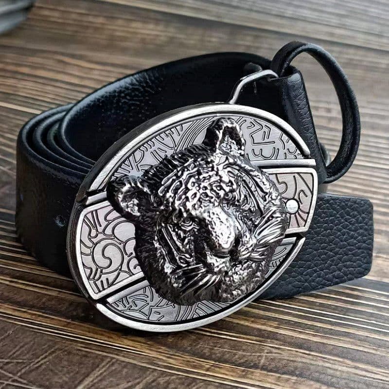 image-Men's Belt Knife - Trendy PU Leather, Alloy Buckle, 130cm