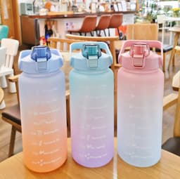 image-Fashion super large capacity outdoor frosted plastic cup gradient sports portable kettle colorful space bomb cover straw cup
