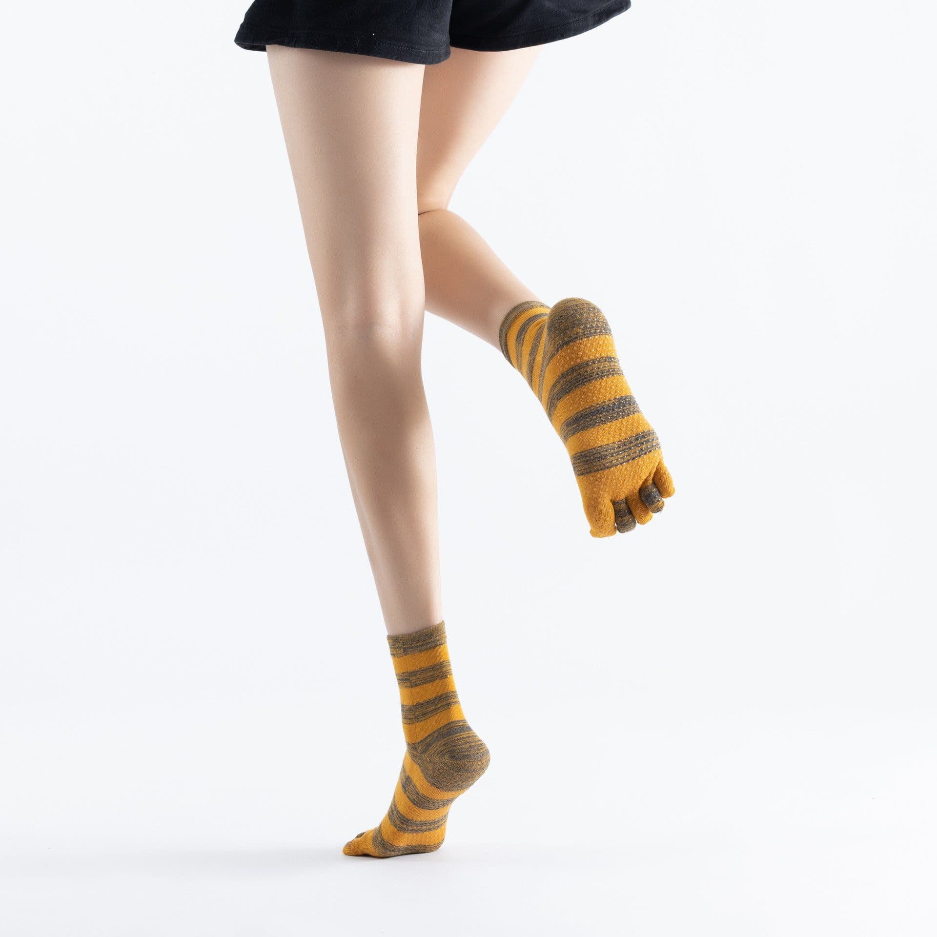 image-Five-Finger Yoga Socks - Cotton Non-Slip Striped Cat