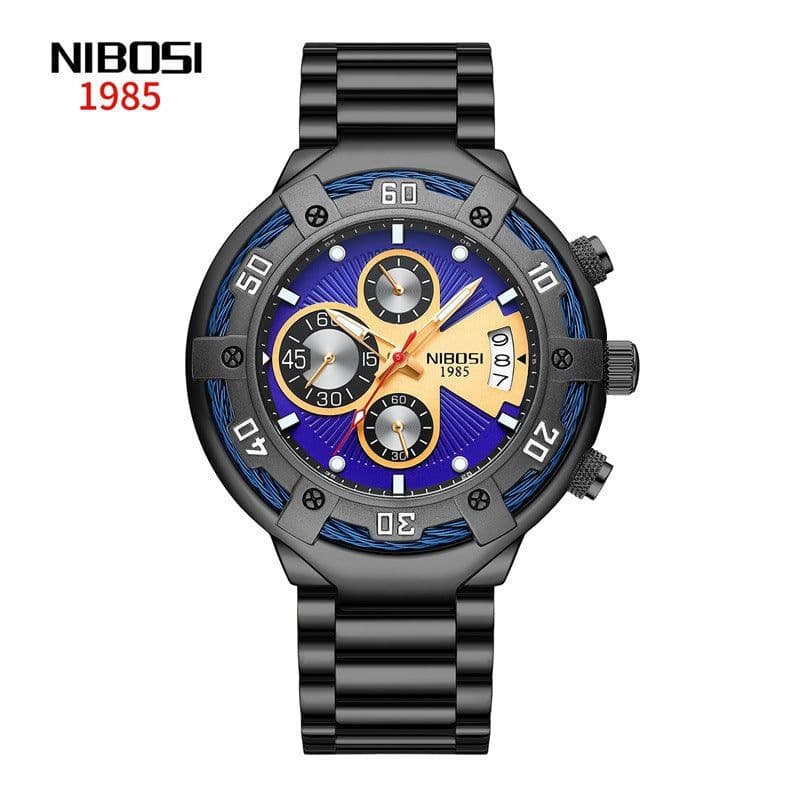 image-NIBOSI Men's Watch 46mm Quartz Black Gold