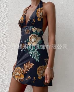 image-2023 European and American summer beach vacation sexy backless sleeveless trendy short tie dress
