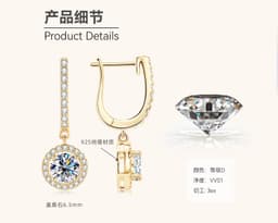 image-Moissanite Diamond Earrings Rose Gold 925 Silver Luxury Jewelry Wholesale