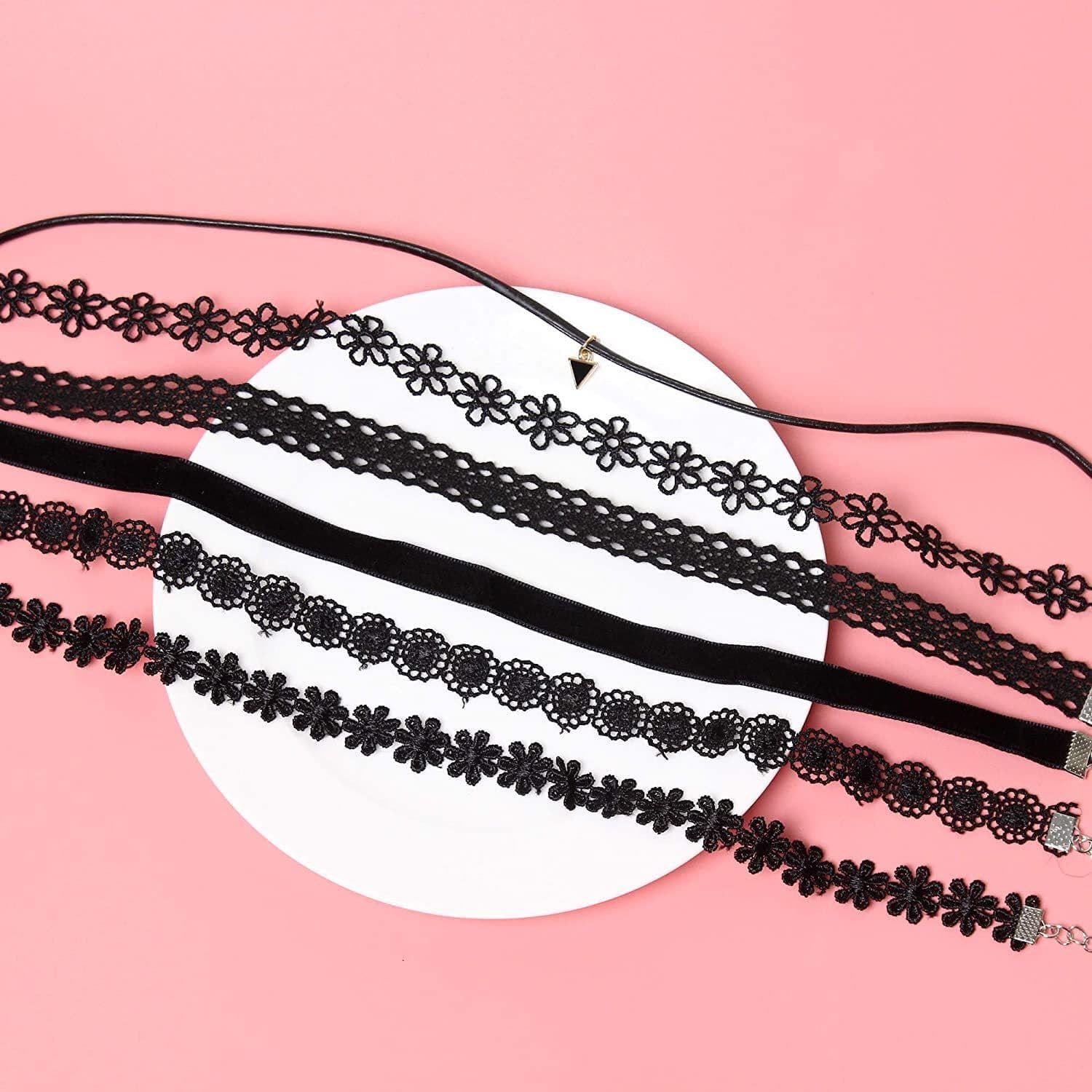 image-6Pcs Biao Ke Lace Choker Necklace Set - Geometry Alloy 21-50cm
