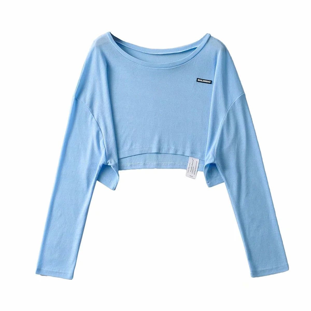 image-Women's Cropped T-Shirt - Long Sleeve Round Neck Loose Fit