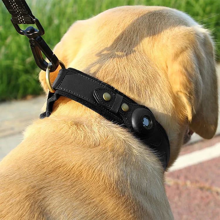 image-Solvo Leather Dog Collar - Brown Apple AirTag M
