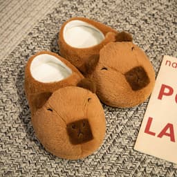 image-Cartoon Bear Plush Slippers - Large, South Korean Velvet, Dark Teddy Bear Shoes