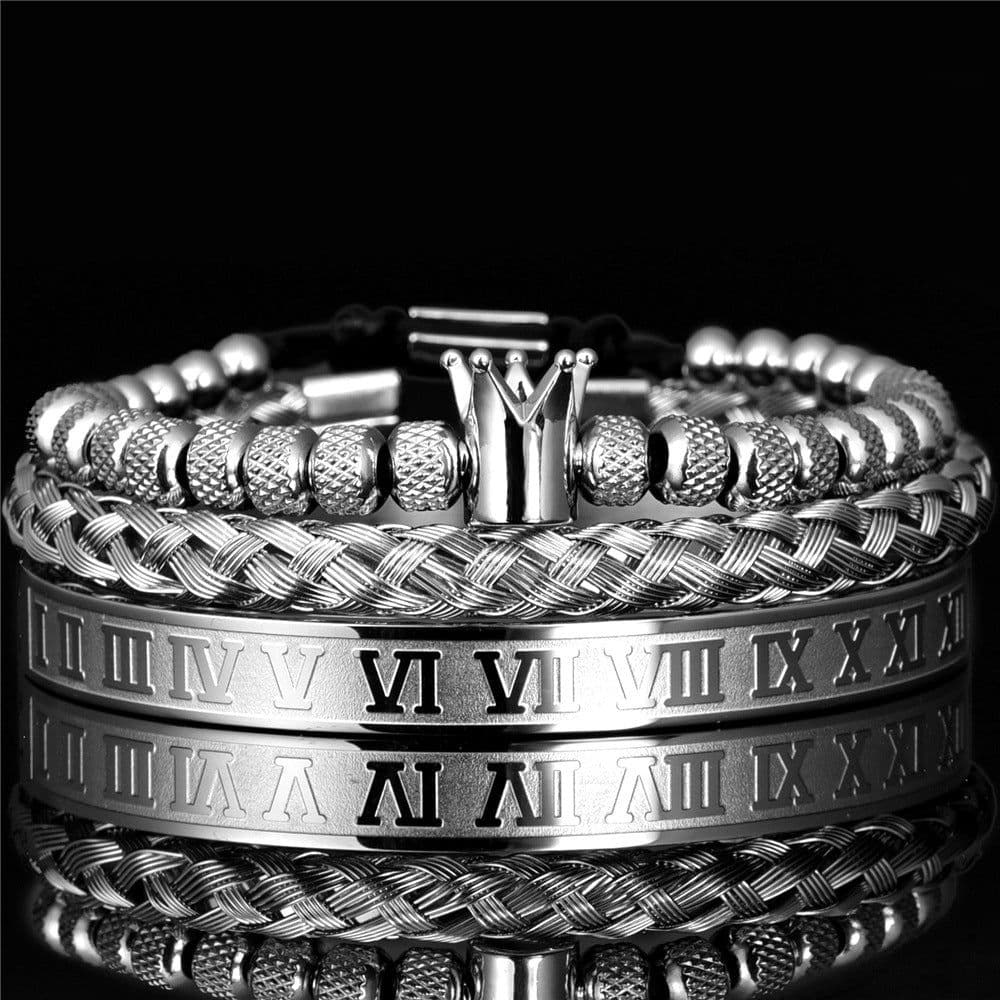 image-Cross-border Hot Sale Glossy Crown Bracelet Set Pineapple Beads Roman Numerals Twist Bracelet Set