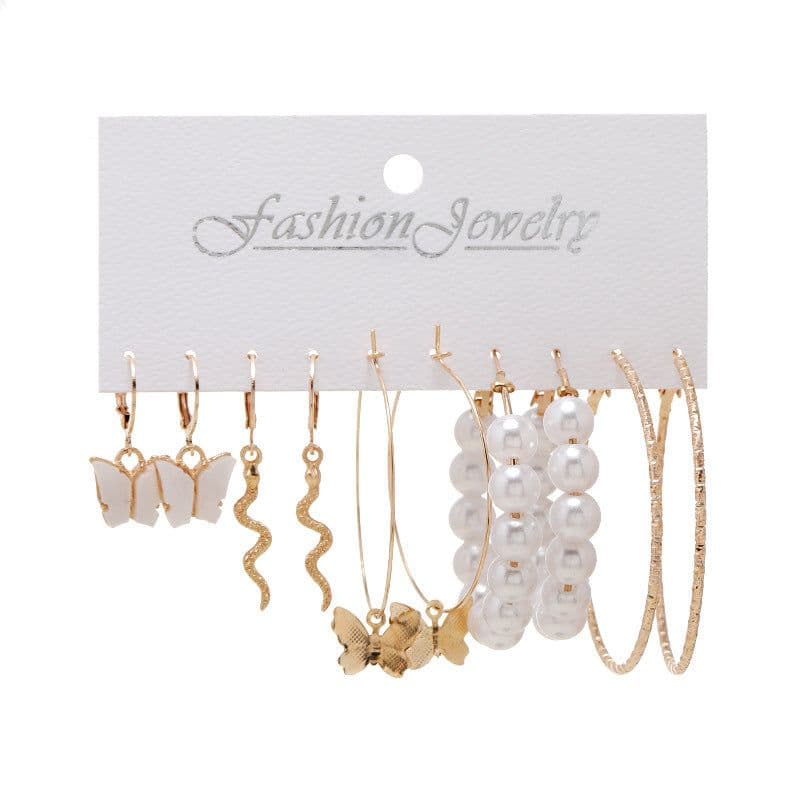 image-European and American cross-border earrings retro alloy butterfly snake earrings creative simple acrylic earrings set