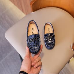 image-Kids Black Leather Loafers - Slip-On Dress Shoes