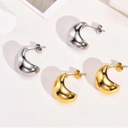 image-Women's Teardrop Earrings - Steel Water Drop 18K Gold
