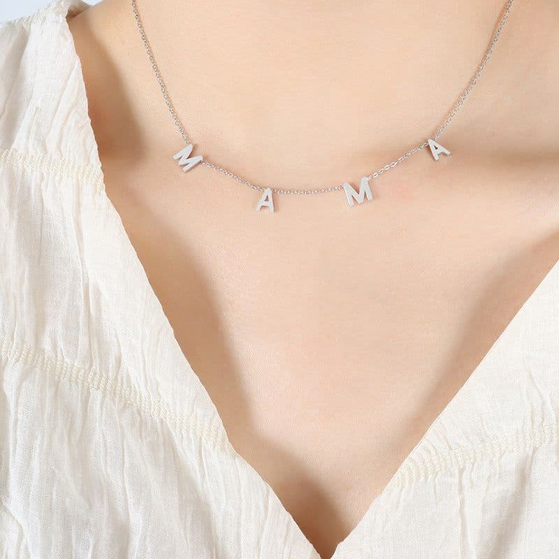 image-Versatile niche design MAMA Mother's Day gift jewelry stainless steel gold-plated personalized letter pendant clavicle necklace