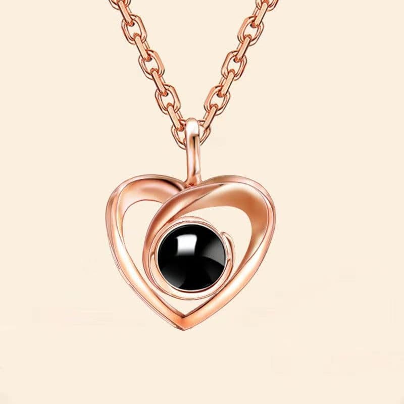 image-s925 Silver Heart Projection Necklace - I Love You Pendant for Women