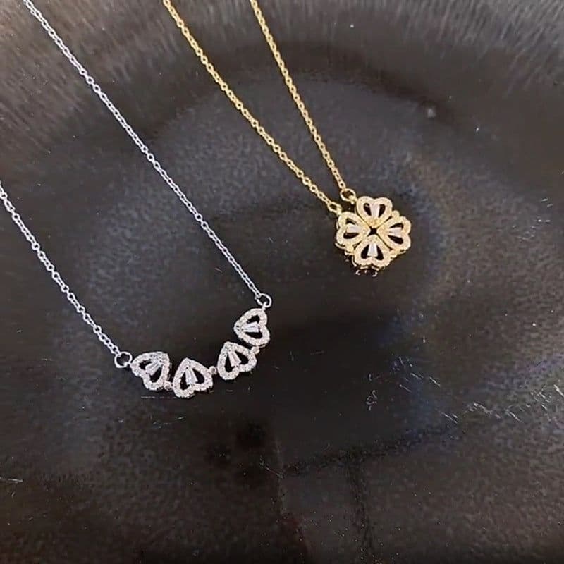 image-Titanium Steel Clover Necklace Women - Heart Pendant
