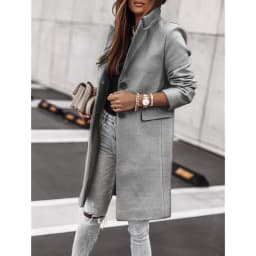 image-Autumn Winter Wool Coat For Women Long Sleeve Button Front Outerwear Warm Classic Style