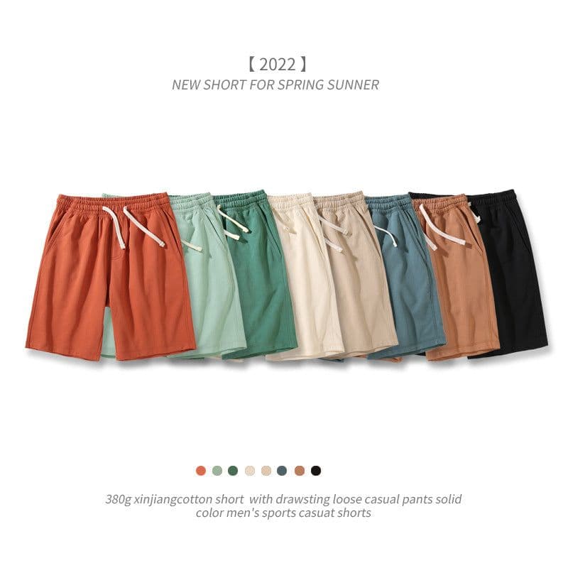 image-Heavyweight Cotton Shorts - Green 3XL Loose Casual Japanese Design
