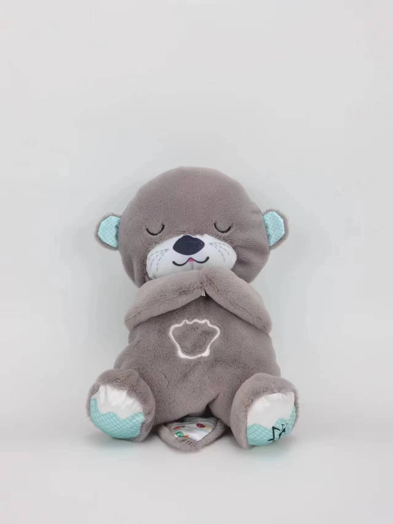 image-Cross-border new style breathing and luminous lullaby cute soothing bear sleeping soundly baby bear music doll