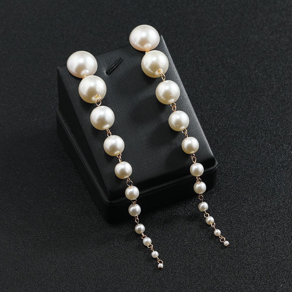 image-Cross-border hot-selling earrings European and American fashion all-match temperament gradient handmade pearl tassel long earrings for women