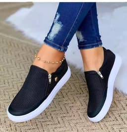 image-Casual Fashion Flat Zipper Sneakers 36-43 - Spring/Autumn 2023 Gold Black White