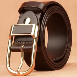 image-Men's Genuine Leather Belt - Pin Buckle Black