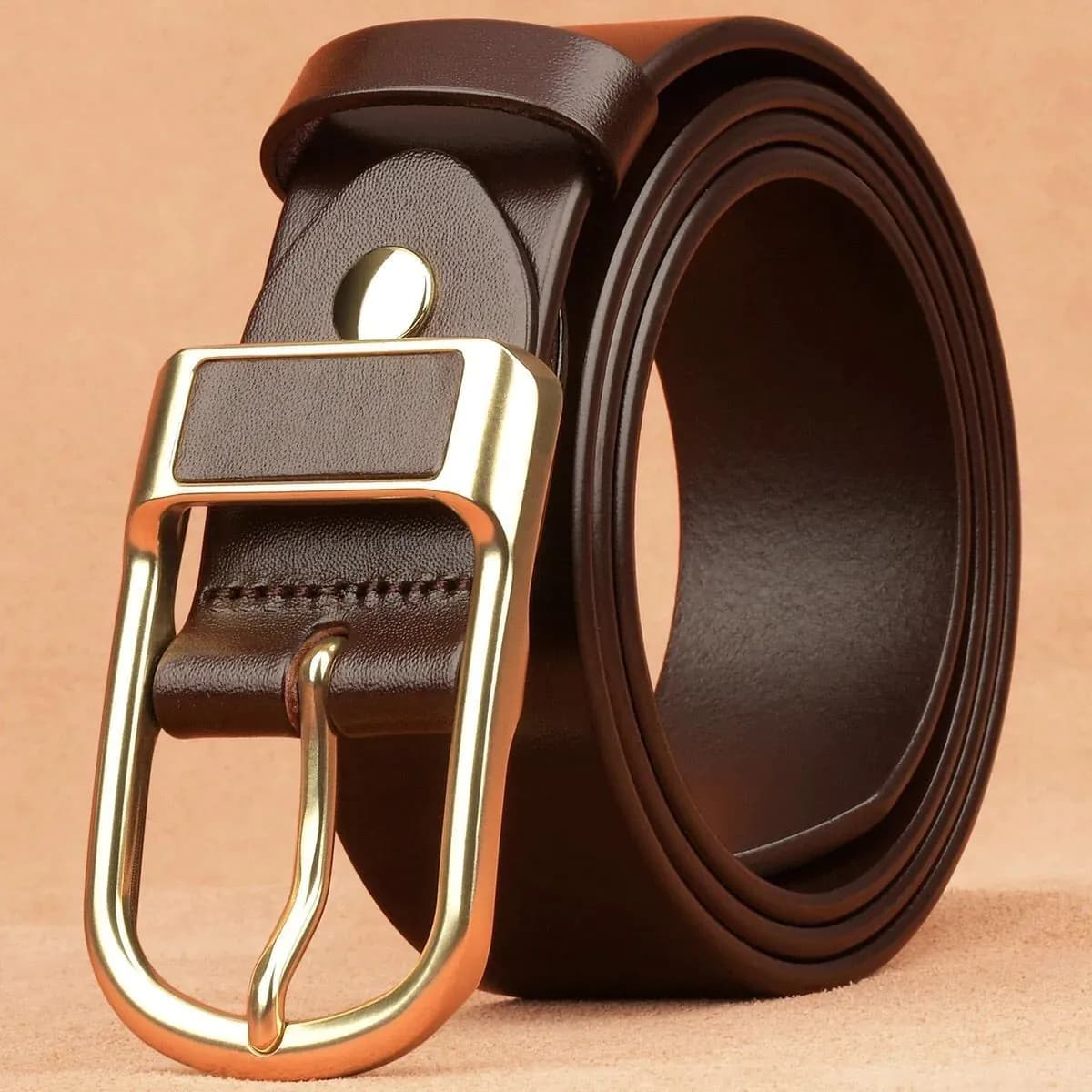 image-Men's Genuine Leather Belt - Pin Buckle Black