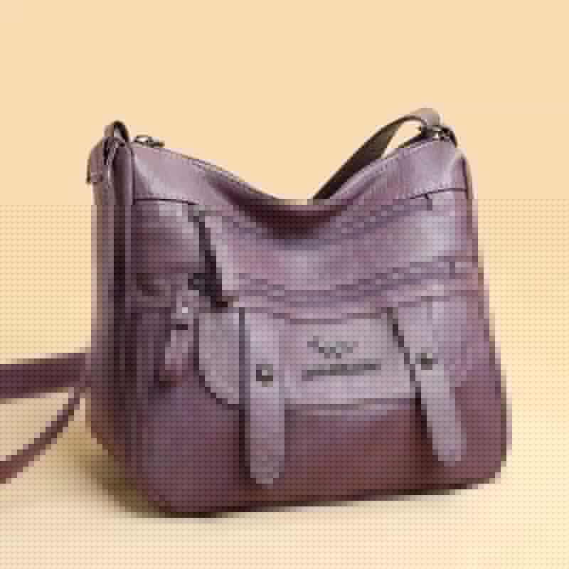 image-Purple PU Leather Shoulder Bag - Medium Square