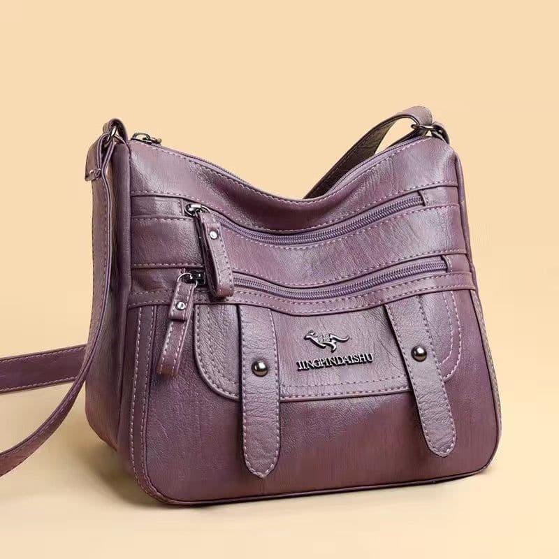 image-Purple PU Leather Shoulder Bag - Medium Square