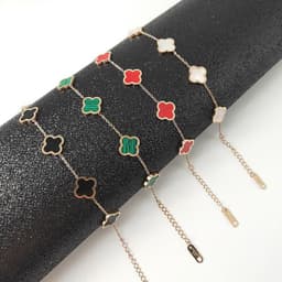image-Titanium Steel Four-Leaf Clover Bracelet - Black/Red Gold