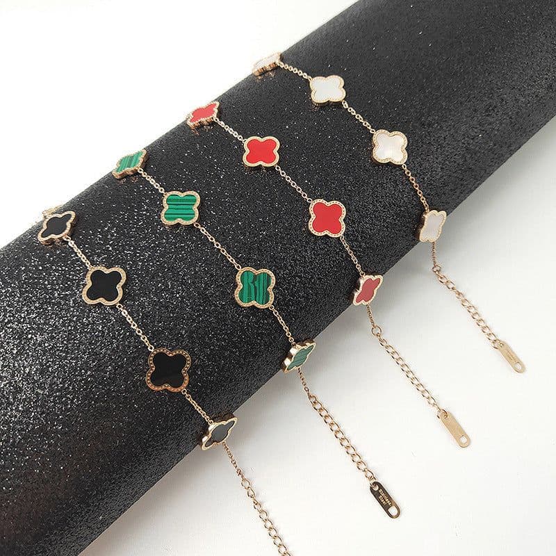 image-Titanium Steel Four-Leaf Clover Bracelet - Black/Red Gold