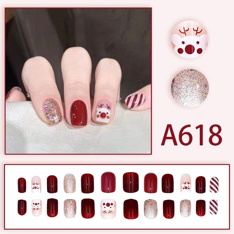 image-Summer and autumn gentle and simple pure lust style wearable nail patches printed solid color French style removable manicure fake nail patches wholesale