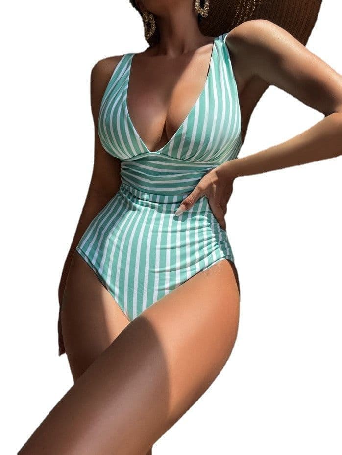 image-Women's One-Piece Swimsuit - Striped Polyester