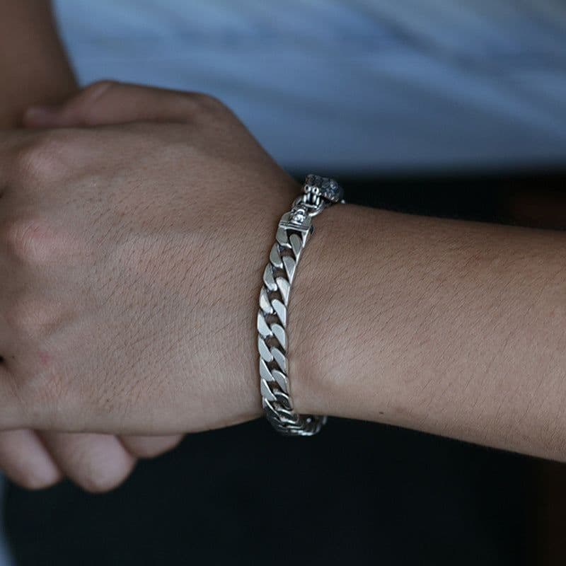 image-Cuban Chain Bracelet - Men's Silver Snake Trendy Hip-Hop