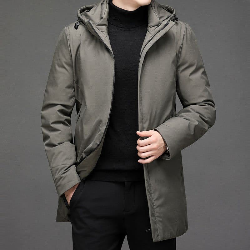 image-Cross-border supply Winter thickened mid-length hooded cotton coat for men Business casual thick down cotton coat for young and middle-aged people