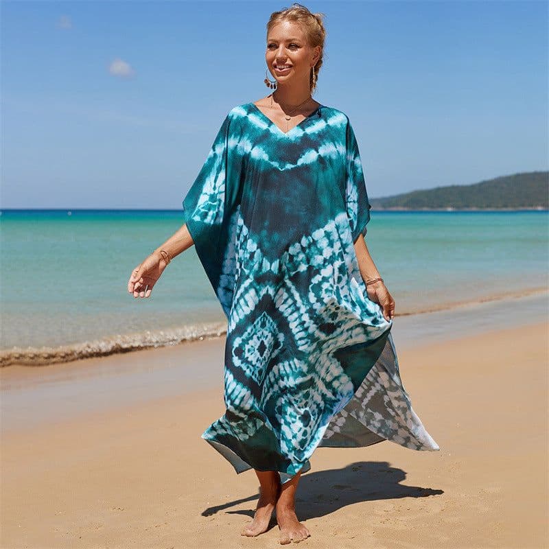 image-European & American Beach Blouse Skirt - Rayon, Green Heart, One Size Fits All