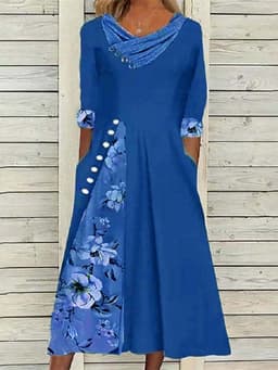 image-Polyester A-Line Dress - Dark Blue V-Neck 3XL