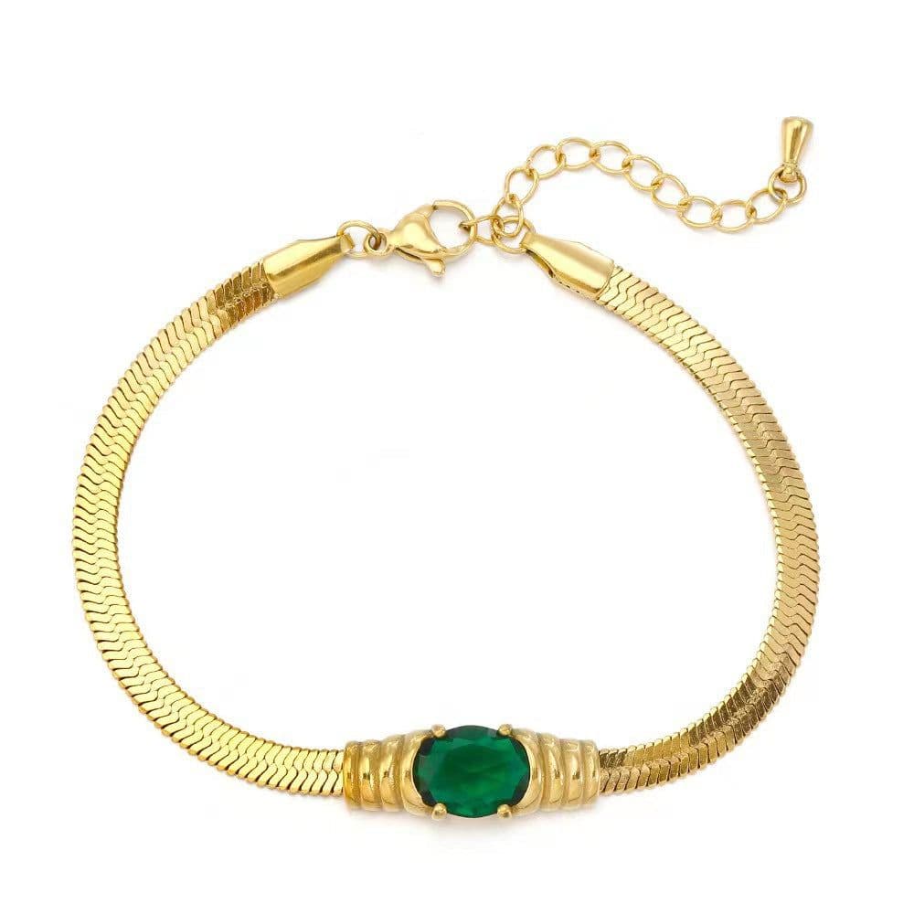image-Titanium Steel Snake Chain Necklace - Gold Emerald