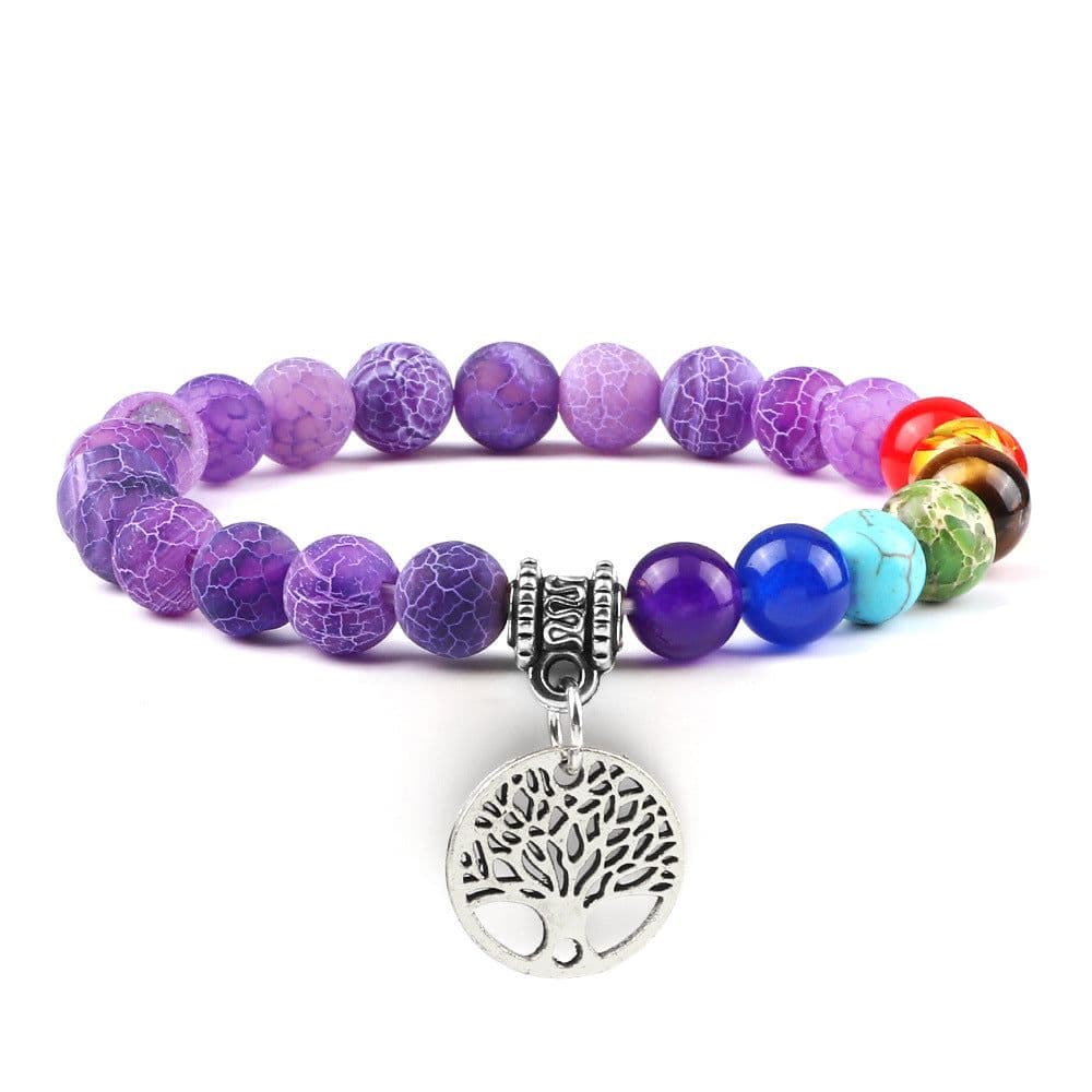 image-European and American cross-border foreign trade creative 8mm bead bracelet Volcanic lava hand string wooden beads alloy tree of life pendant