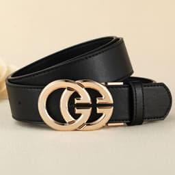 image-Women's Leather Belt - Black Gold Buckle 95-120cm