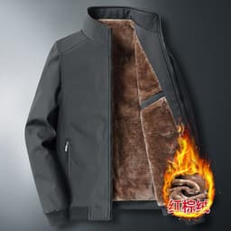 image-Men's Cotton Padded Jacket - Gray Stand Collar Winter