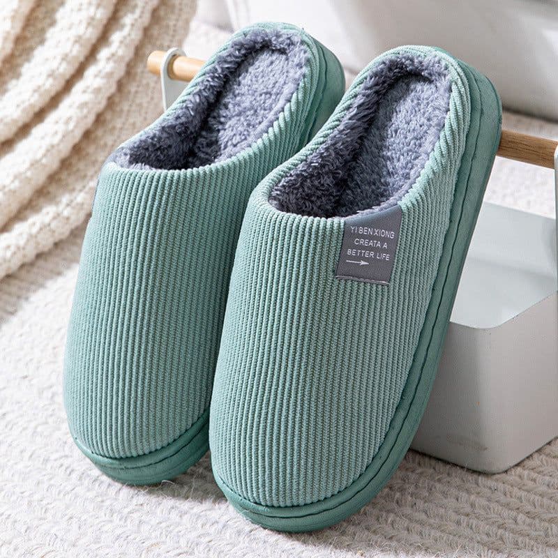 image-Unisex Thick-Soled Winter Cotton Slippers, Green, Size 38-39