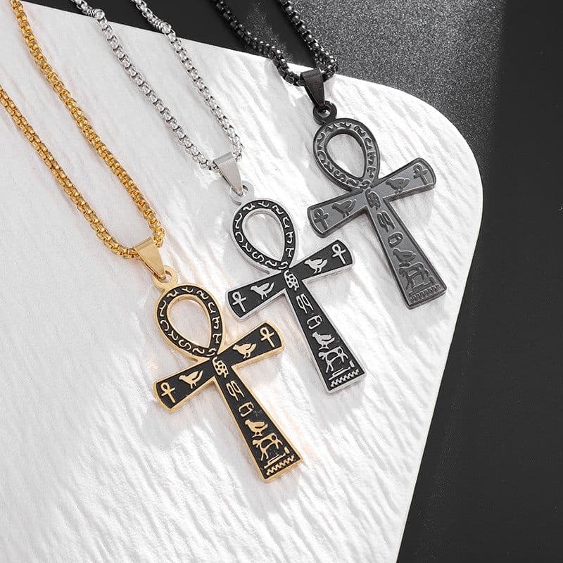 image-Egyptian Ankh Cross Titanium Steel Necklace - Unisex Silver Jewelry