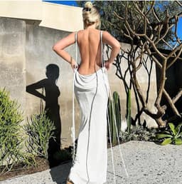 image-Summer Halter Neck Dress - A Line Long Skirt 2022 Elegant Temperament