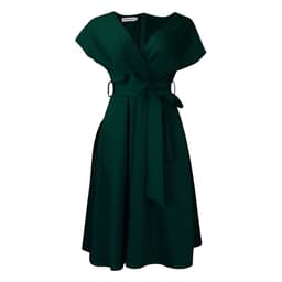 image-Women's V-Neck A-Line Dress - Black XXXL Short Sleeve