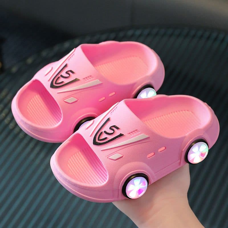 image-Kids' Cartoon Non-Slip Flip Flops - Pink Light Up, Size 36-37