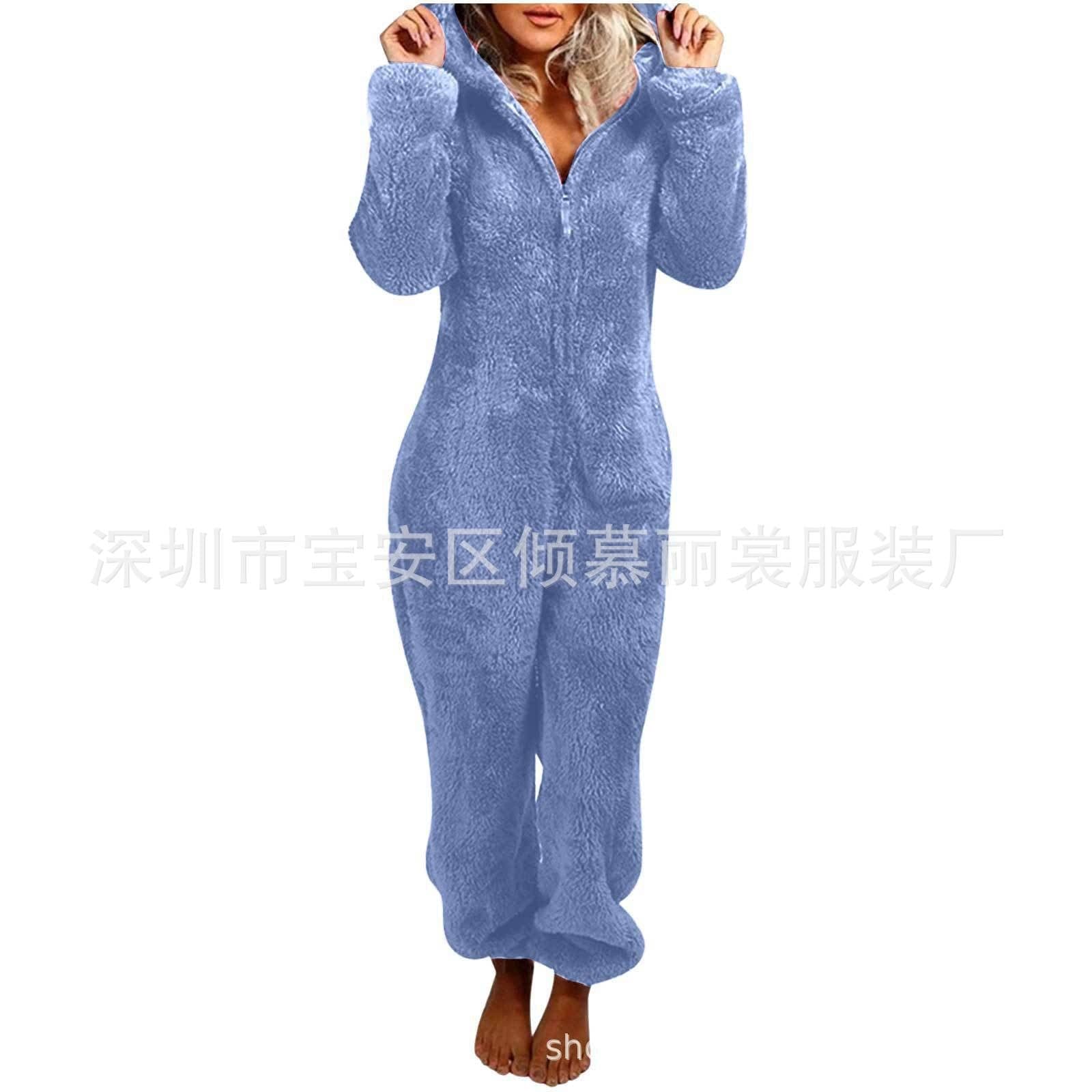 image-Women's Hooded Jumpsuit Fleece - Light Purple 5XL