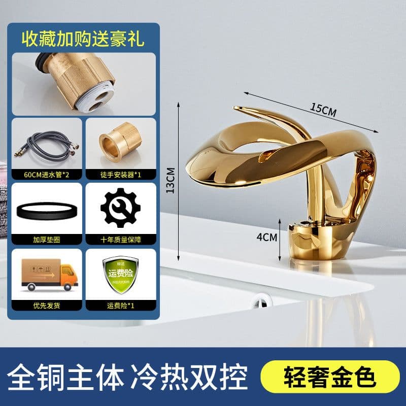 image-Ashani Copper Waterfall Basin Faucet - Hot/Cold Luxury