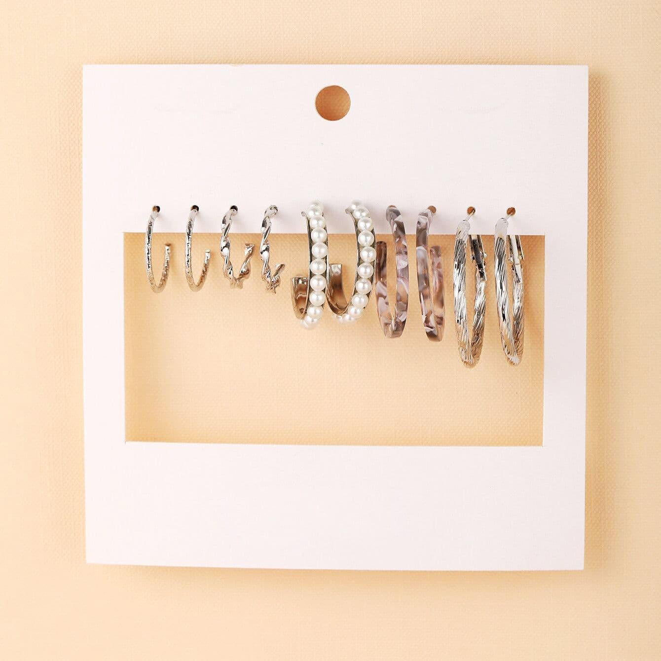 image-Acrylic Pearl Earring Set - 5 Pairs Mixed Style Women