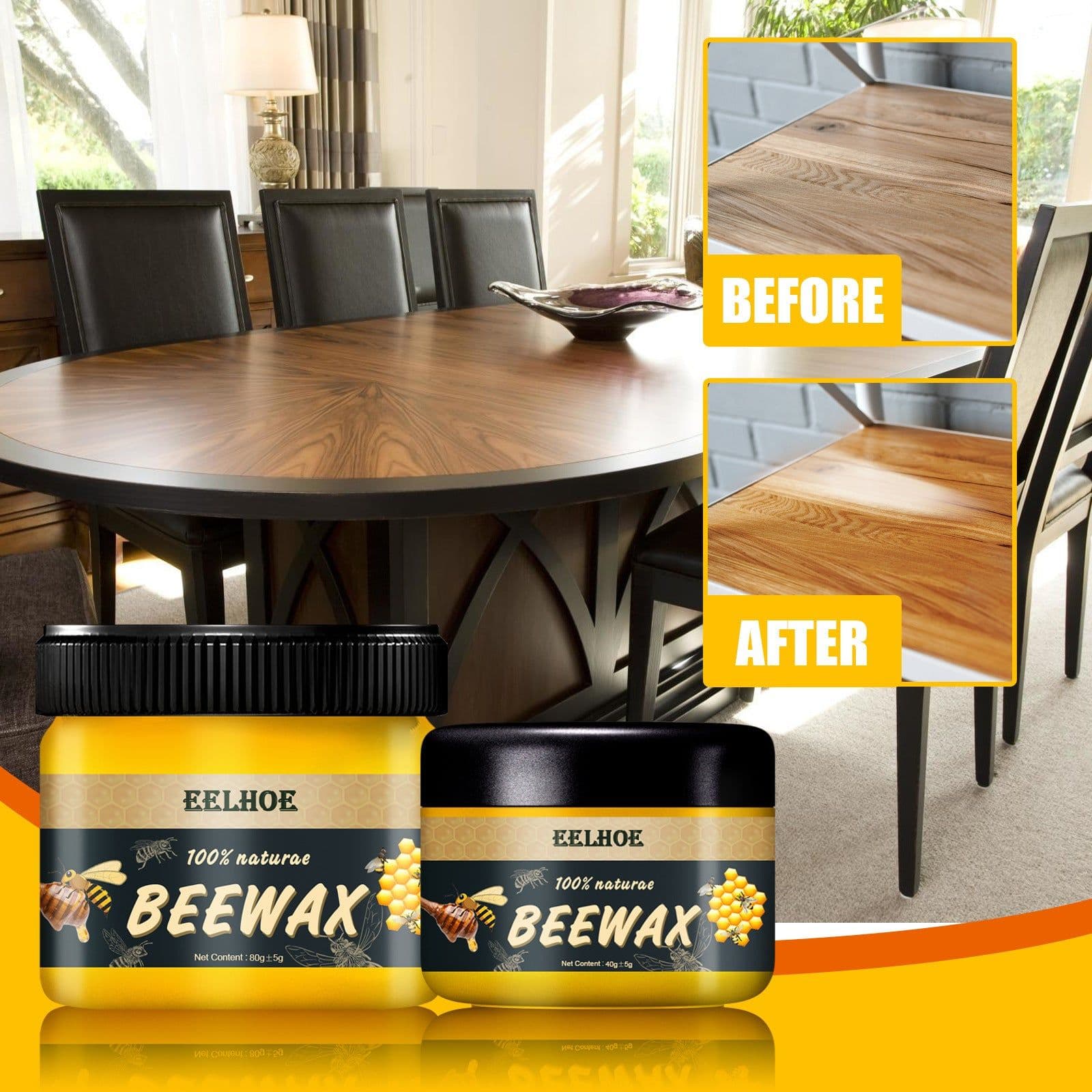 image-Beeswax Polished Wooden Floor Wax for Waterproof Protection - 80g