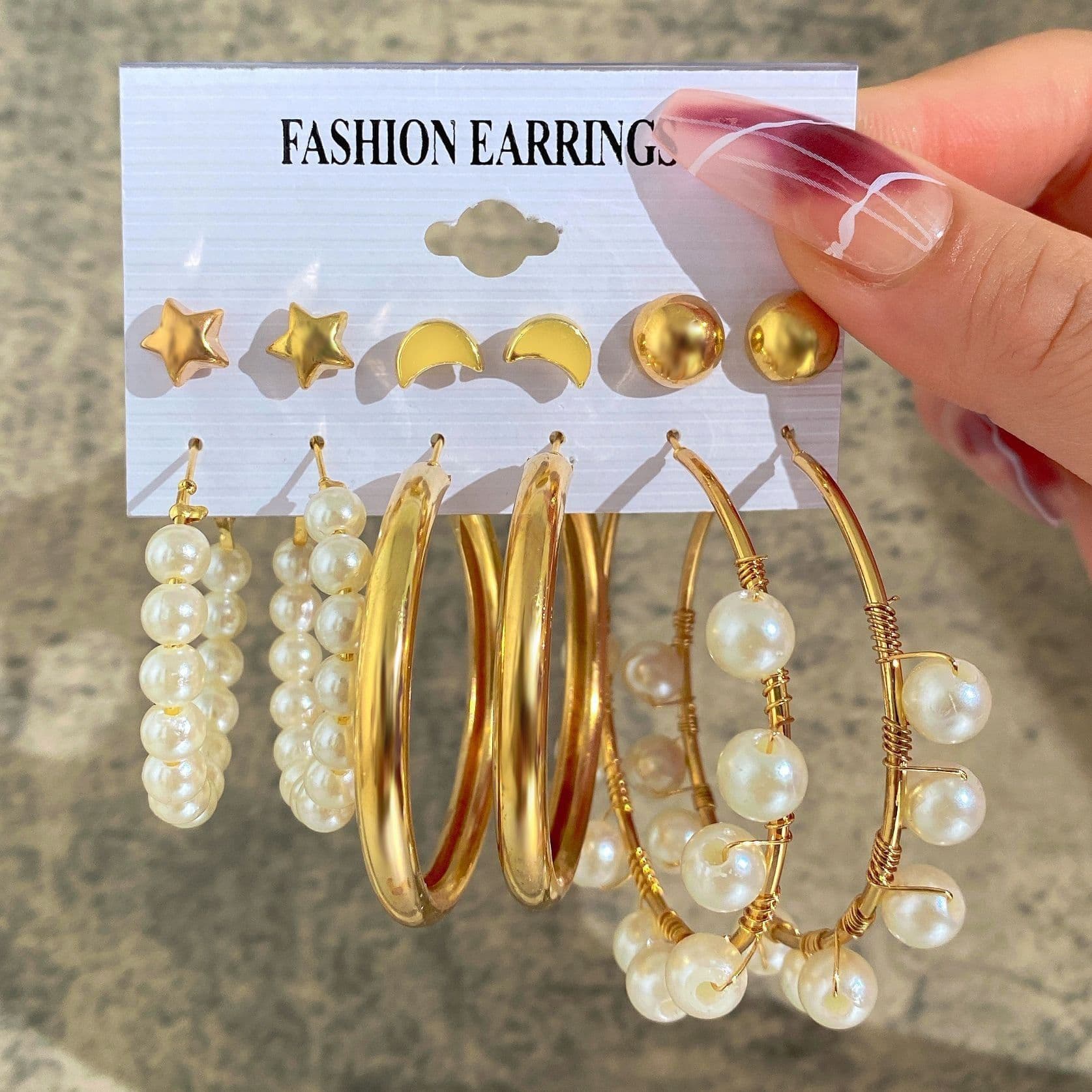 image-Acrylic Pearl Earring Set - 5 Pairs Mixed Style Women
